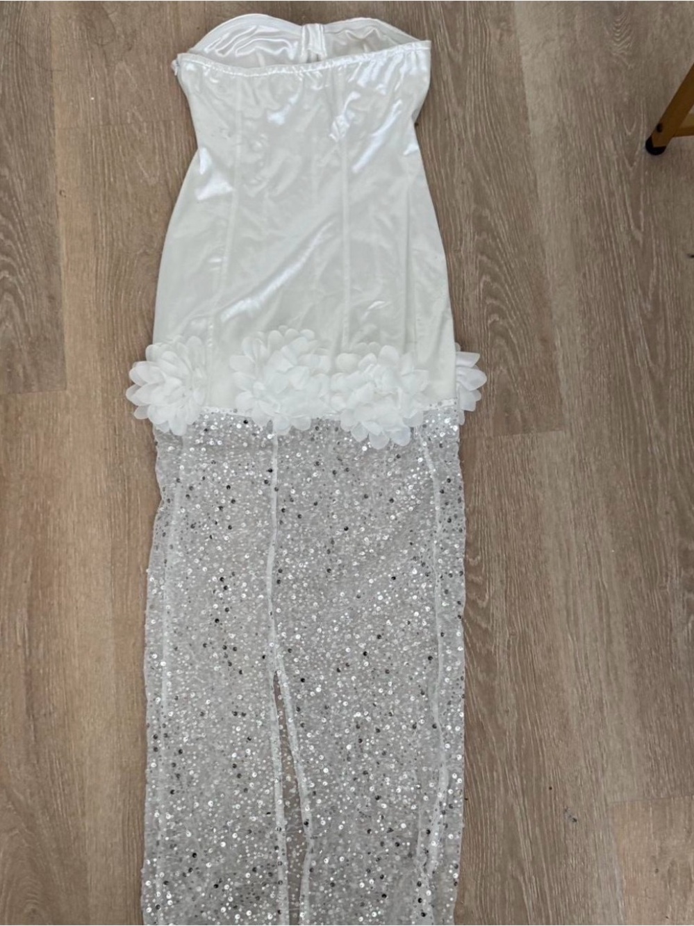 White Sequin Appliqué Evening Dress